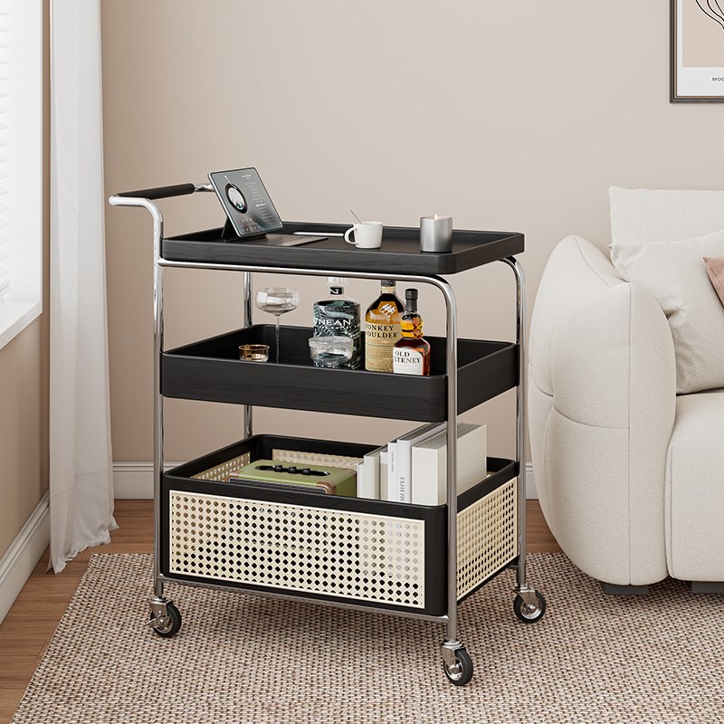 热销实木小推车简约可移动茶几沙发边几角几客厅餐边柜藤编餐车置