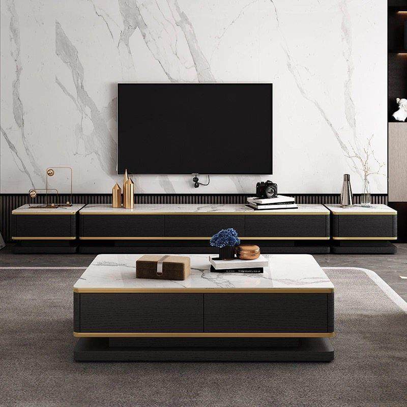 现代轻奢岩板电视柜茶几组合意式客厅高端黑白色烤漆简约大小户型