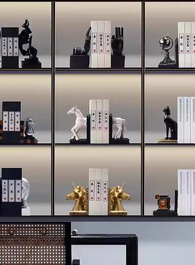 新中式书立书靠摆件收纳书房桌面软装饰艺术品博古架创意书挡摆设