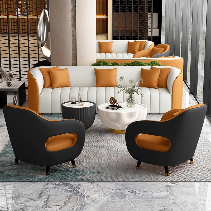 轻奢办公室沙发接待休息区商务洽谈沙发茶几组合售楼处美容院会客