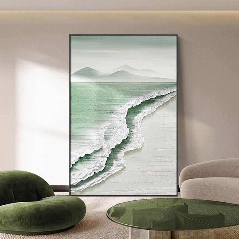 肌理感客厅落地装饰画轻奢网红玄关画2022新款海景沙发背景墙挂画图片