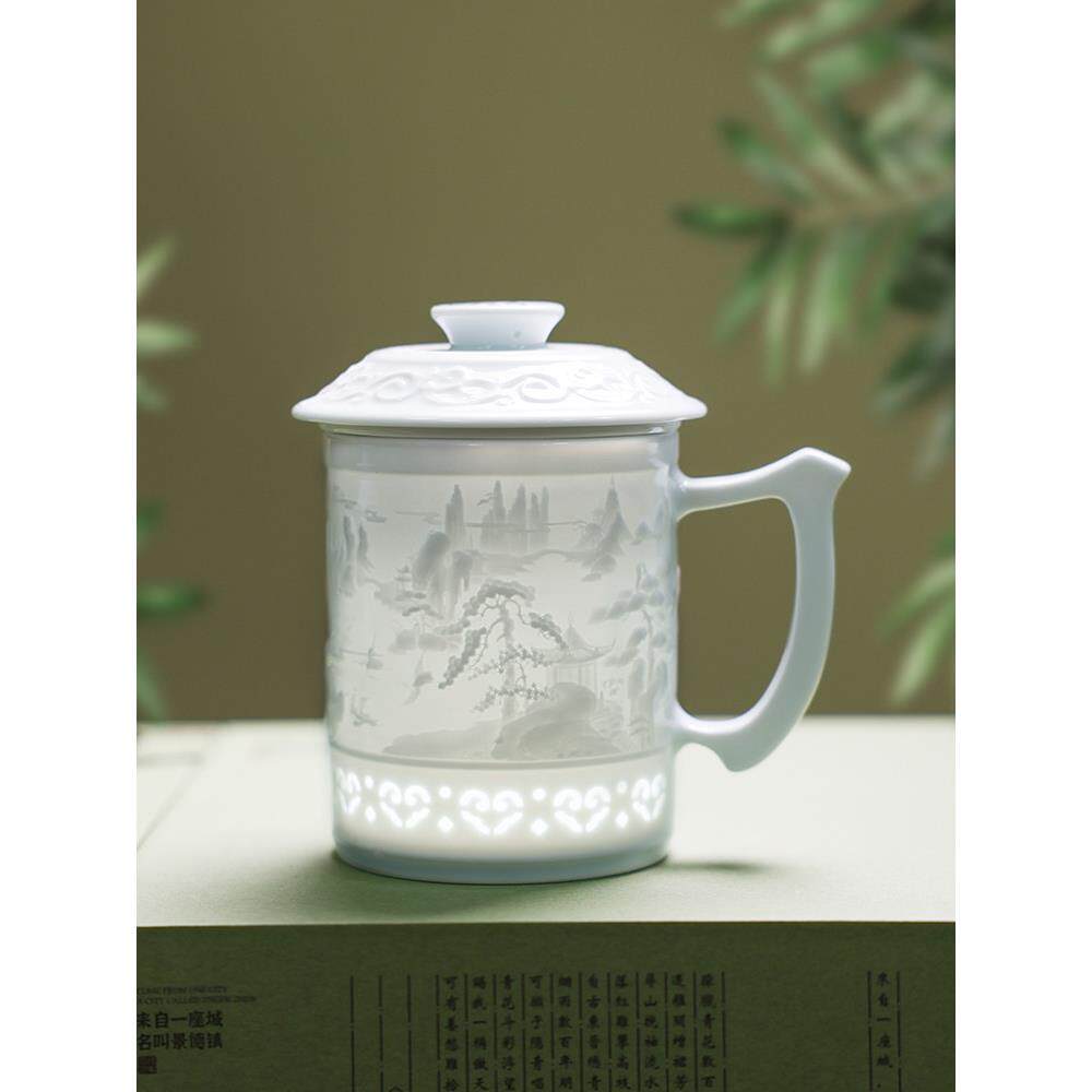景德镇陶瓷茶杯茶水分离生肖玲珑瓷水杯个人高端办公杯过滤泡茶杯