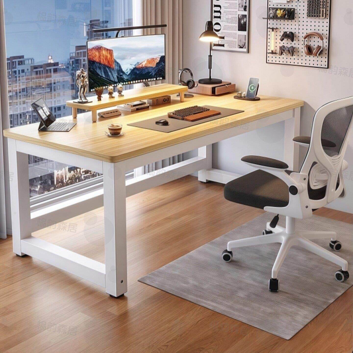 实木书桌电脑桌定制办公学习家用卧室阳台靠墙简约现代长方形桌子