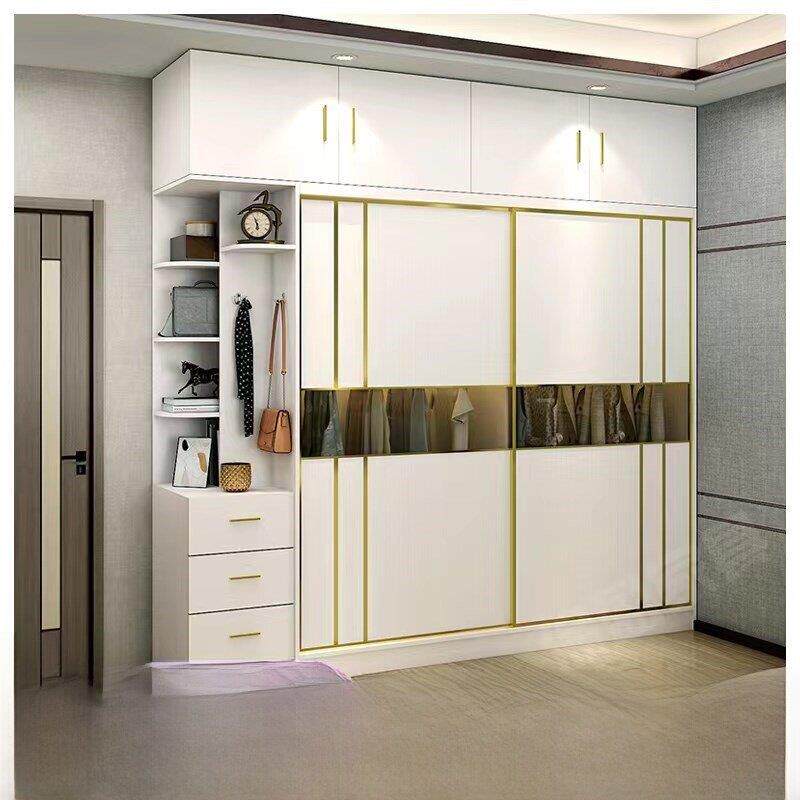 轻奢实木多层板生态板衣柜推拉门现代简易家用卧室衣橱免漆储物柜