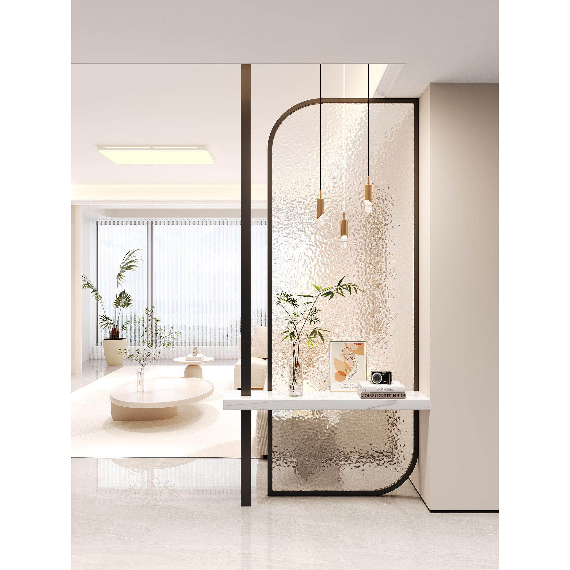 轻奢钢化玻璃屏风入户正对门客厅沙发玄关金属隔断墙创意遮挡装饰