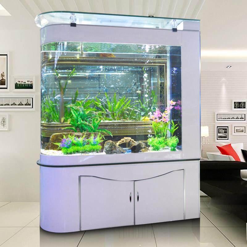 u型子弹头带鞋柜玻璃屏风鱼缸水族箱吧台免换水1米1.2米1.5米