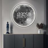 高级感圆形月球餐厅挂画电子钟表挂钟客厅2024新款 玄关装 饰画时钟
