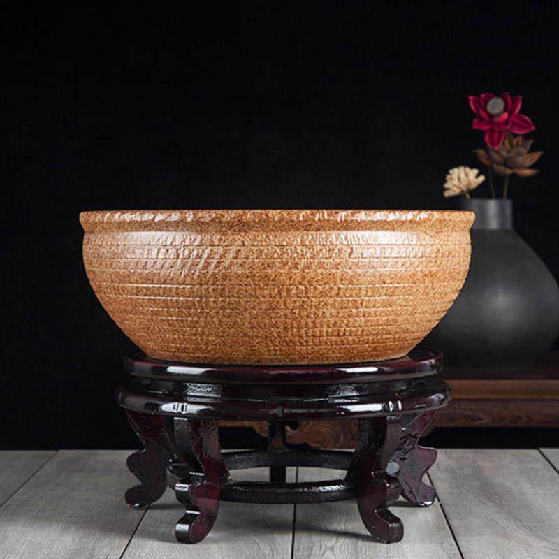 古法养鱼金鱼缸 粗陶荷花盆花钵陶瓷制品 独立式睡莲池塘水缸