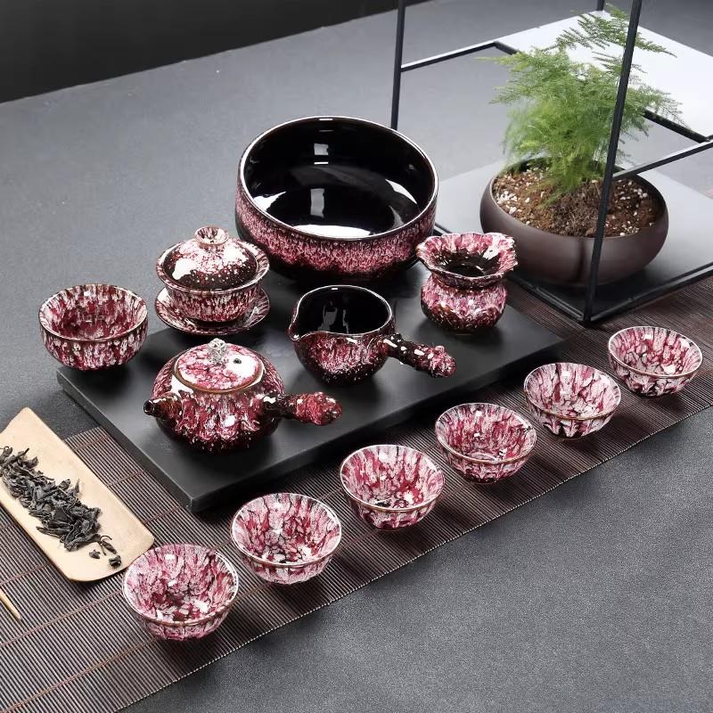 精品建盏窑变钧窑功夫茶具天目釉兔毫陶瓷侧把茶壶主人杯家用套装