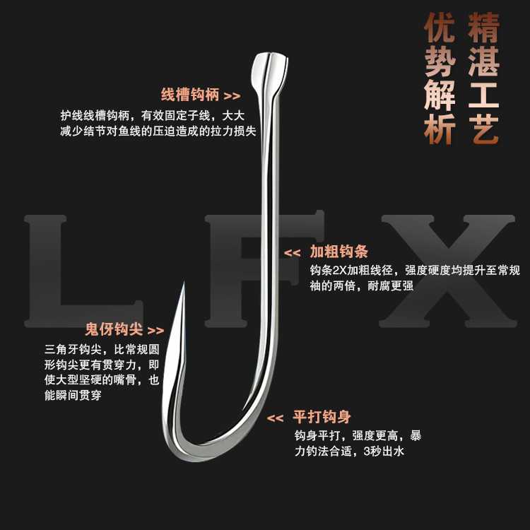 新款直销罗非袖鬼伢线槽竞技袖鱼钩黑坑飞磕鲤鱼长柄野钓鲫鲢鱼钩