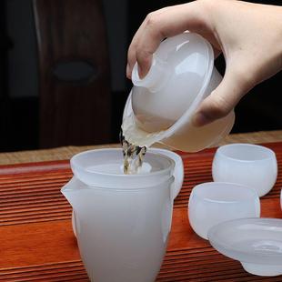 茶杯功夫茶具纯白玉瓷家用简约泡茶杯全套盖碗琉璃茶具礼 直销新款