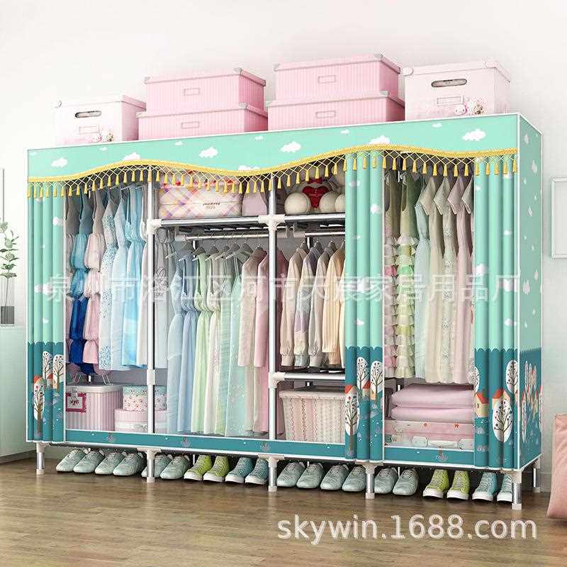 直销新款简易衣柜钢架布衣柜钢管加粗加固家用布艺经济型组装2523