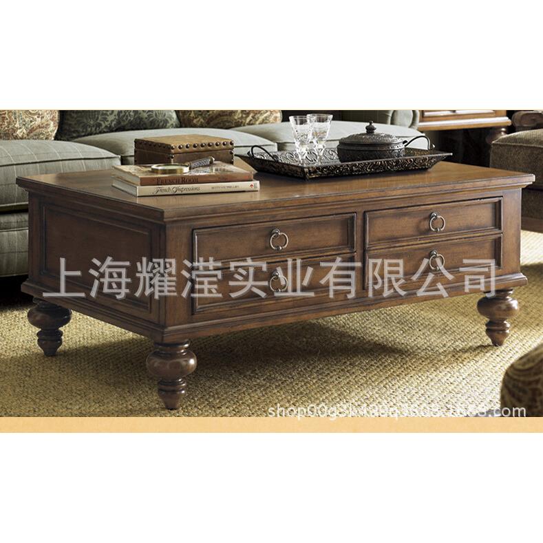 新款直销美式实木茶几定制家具客厅橡木做旧咖啡桌电视柜复古方形