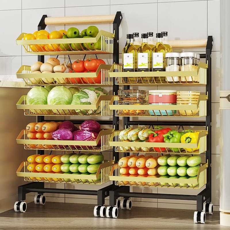 直销新款厨房蔬菜置物架收纳家用落地多层储物架小推车移动用品大