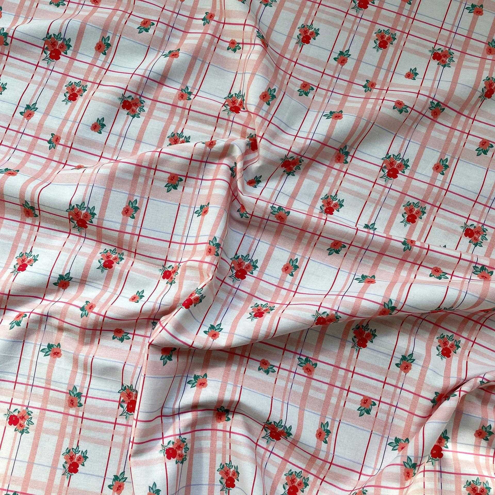 直销新款韩版纯棉碎花面料 全棉数码印花格加花碎花布女装童装居