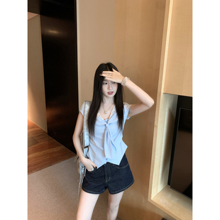 Joeyoo新款巨好看原牛色阔腿牛仔短裤女夏薄款高腰显瘦超火热裤潮
