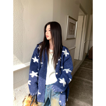 Joeyoo秋冬新款宽松慵懒风星星针织开衫女中长款巨好看厚毛衣外套