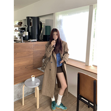 Joeyoo秋冬新款宽松单排扣卡其色毛呢外套女中长款过膝呢子大衣潮