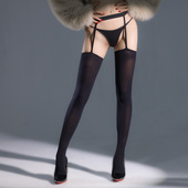 欧美跨境性感吊带一体袜80D天鹅绒保暖长筒红边黑丝丝袜大码