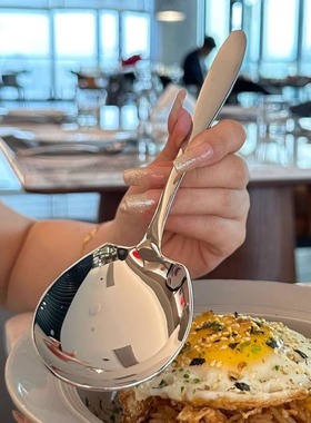 加厚不锈钢勺子水果勺西瓜勺长柄大号公用勺家用吃饭勺餐厅分餐勺