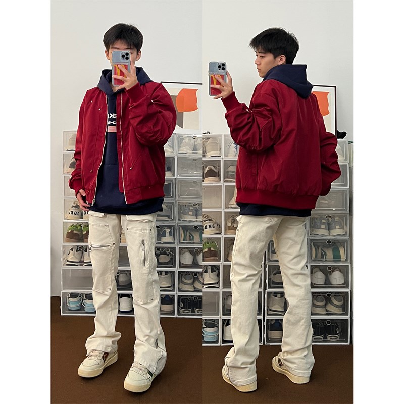 布老哥Blog美式复古飞行u员夹克秋季新款宽松显白不规则外套W554