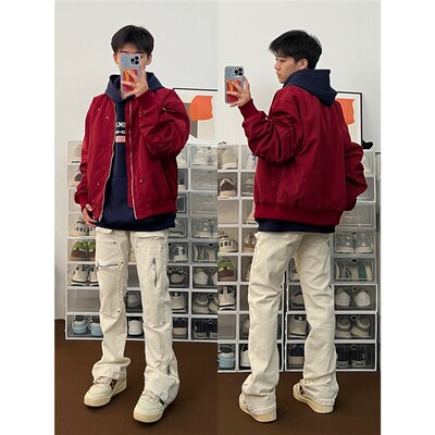 布老哥Blog美式复古飞行u员夹克秋季新款宽松显白不规则外套W554