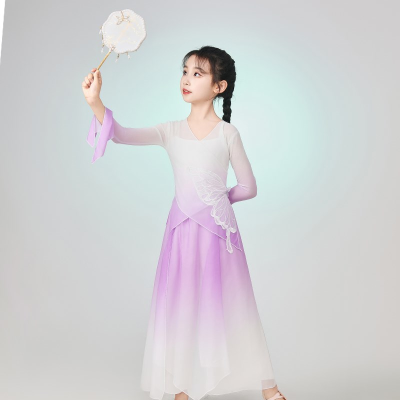 儿童古典舞蹈服女蝴蝶身韵纱衣中国舞练功服女童飘W逸仙气演出服