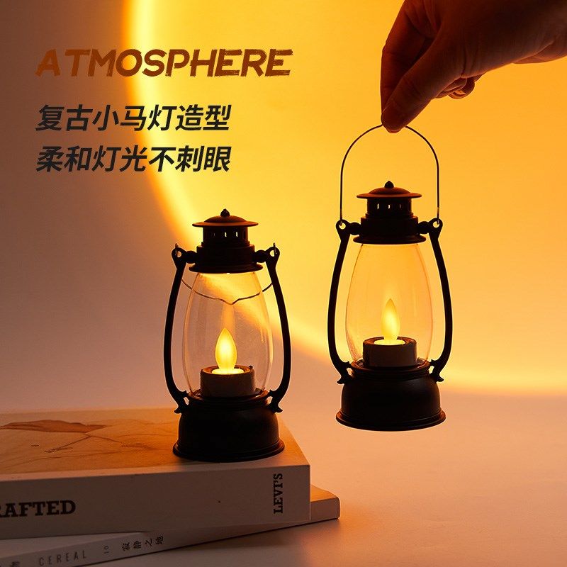 覆古蜡烛小夜灯LEDo电子蜡烛灯卧室床头装饰手提煤油灯气氛灯摆件