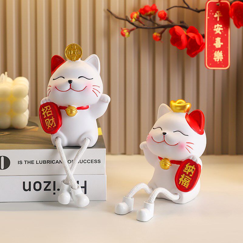 可爱吊脚招财纳福猫摆件家v居装饰品创意客厅儿童女生房间卧室摆