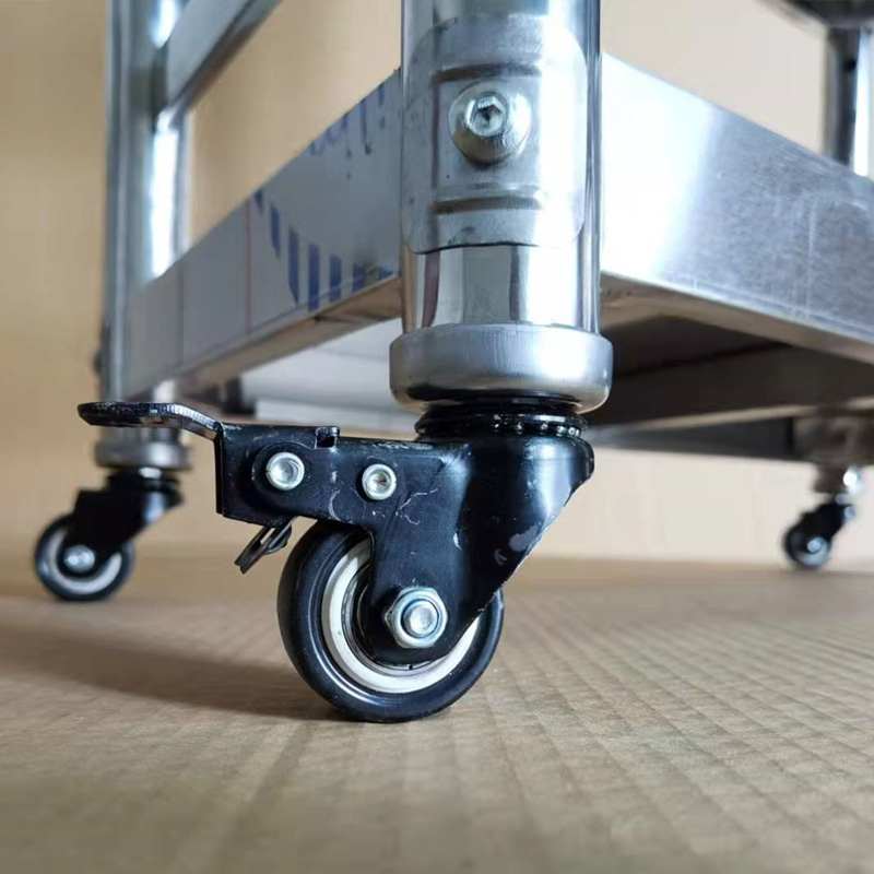 带刹车不锈钢护栏置物架三层带轮子落F地围栏万向轮厨房收纳可移