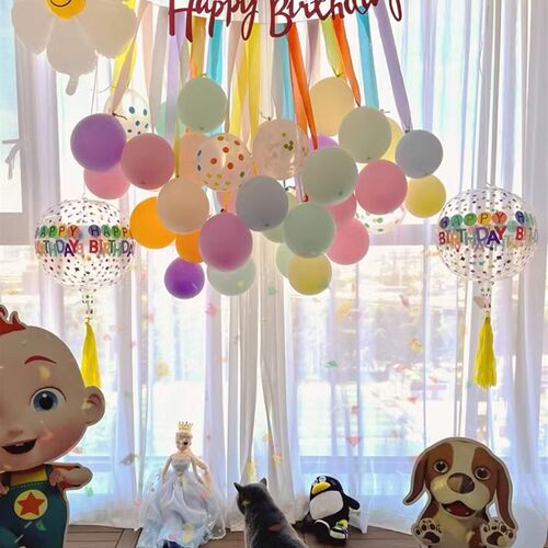 网红周岁生日气球场景布置装饰品儿童宝宝男N孩女孩生日快乐背景