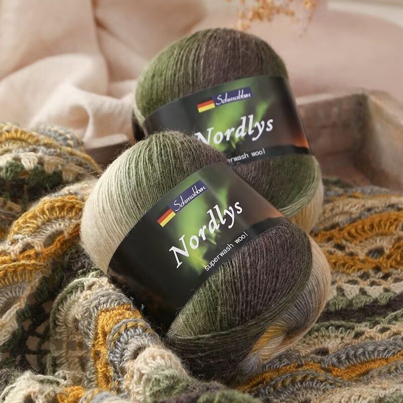 段染彩虹渐变长段染手r编中细羊毛线贵妇人勾披肩线钩针披肩毛线