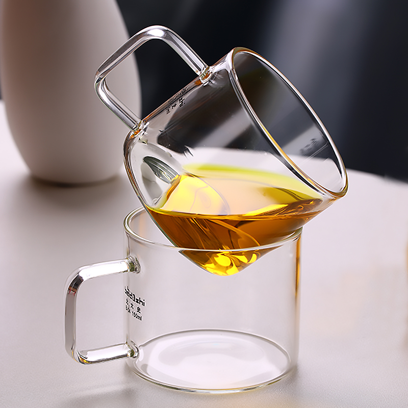 北大史玻璃茶杯小杯子品茶功夫小茶杯带把主人杯R品铭杯小号6只装