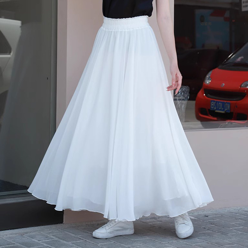 雪纺裙子女夏季半身裙小个子红色半裙仙女广场舞S下半身长裙舞蹈