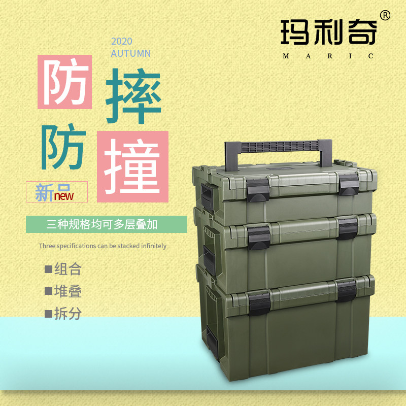 五金防护箱手提简约军绿色PsP塑料收纳箱日常家用工具收纳箱M-463