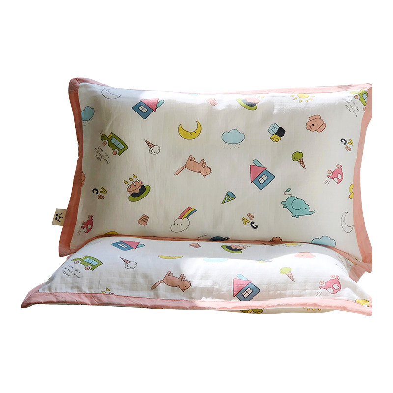 a类全棉儿童双层纱枕套纯棉卡通幼儿园宝宝3050透气Z薄款枕头套