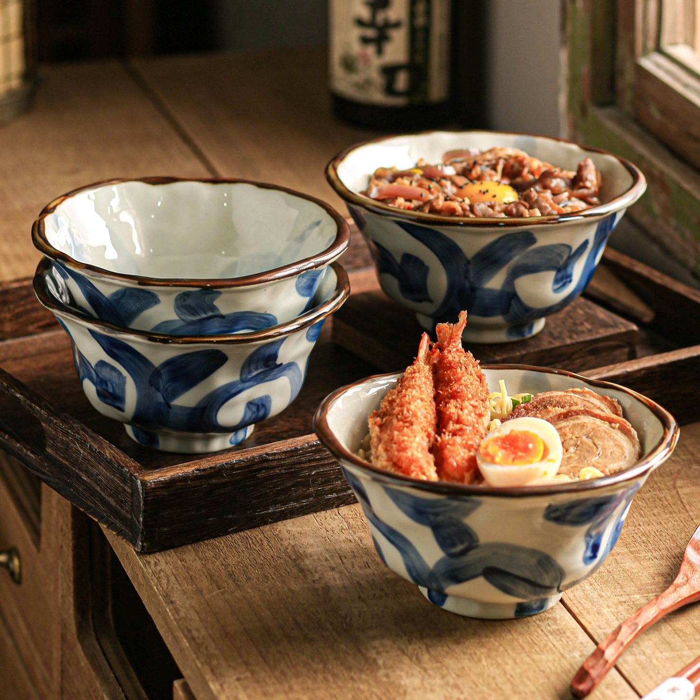 特别好看的高脚碗吃面碗家用汤面碗陶瓷大碗饭碗手捏碗釉下彩餐具,餐饮具,碗,淘宝优惠券,粉丝福利购,淘宝优惠卷