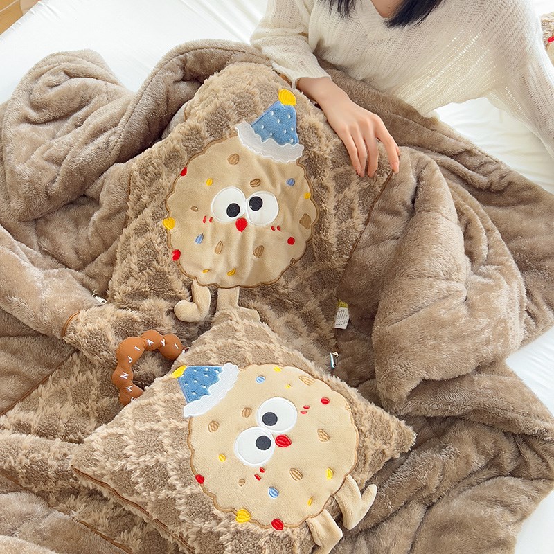 加厚双面绒抱枕被子两用二合一办公室午睡毯子可爱靠枕汽车载靠垫