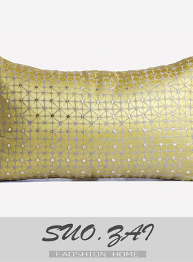 现代简约样板房家居软装沙发抱y枕靠包/黄色提花钻钉几何立体抱枕