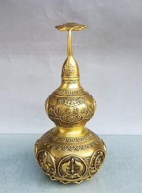 纯铜葫芦摆件铜百福开口葫芦家居招财K进宝辟火龙瓶摆设工艺品