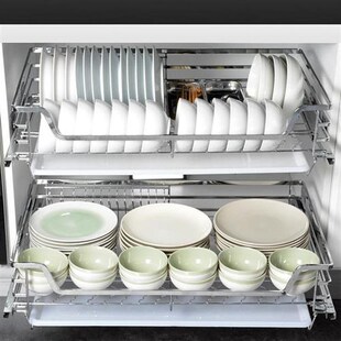 850 橱柜厨房拉篮304不锈钢650 E800 750 900柜体碗碟篮双层 700