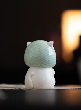 【许愿猫】可爱小猫摆件手工陶瓷家居装饰品卡通动物玄关桌面摆设