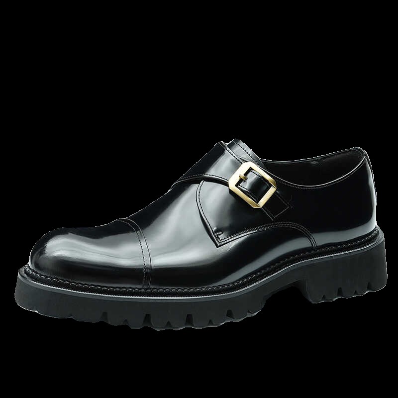 三接头男鞋厚底增高男款商务鞋英伦漆皮亮面休闲搭扣正装皮鞋