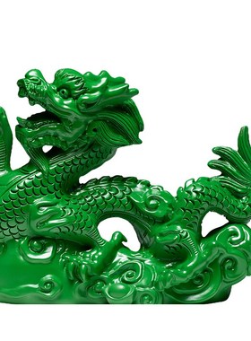 绿色木头龙摆件可爱实木制龙生肖龙木质龙客厅装饰开业送礼工艺品