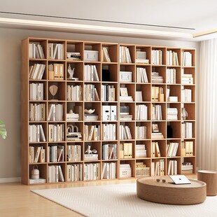 书架满墙全实木落地格子柜置物架A收纳书柜自由组合客厅展示架原