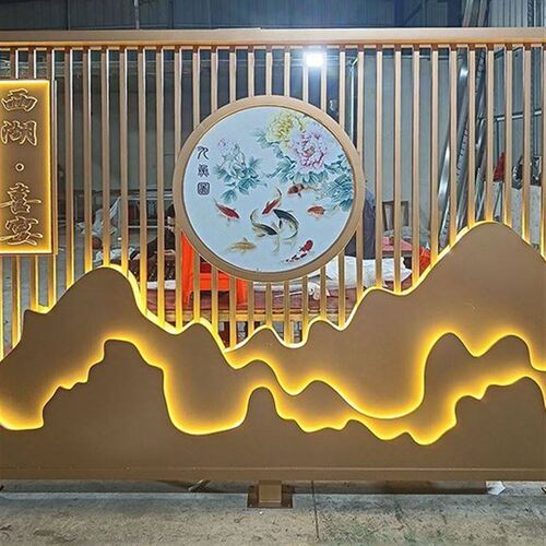 假山酒店金属背景墙庭院不锈钢圆形前台别墅饭厅公司园林隔断茶室 - 封面