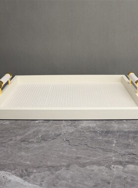 美式白色托盘果盘摆件样板房售楼部卧室书房客厅桌面玄关软装饰品