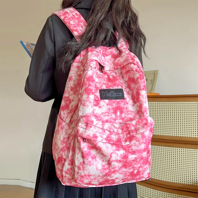 书包女大学生小众冷门粉色扎染高y颜值背包2024新款高中女生双肩