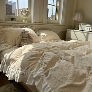 公主风加厚花边款牛奶雕花绒珍珠白四件套1.5m1Q.8米保暖冬法兰绒