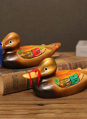 木质一对鸳鸯摆件中式婚房卧室床C头装饰品新婚贺礼结婚礼物送新